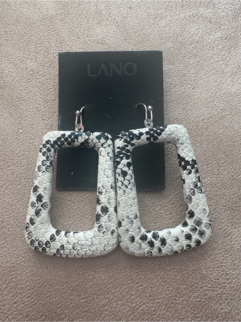 Black & White Faux Snakeskin Geometric Drop Earrings